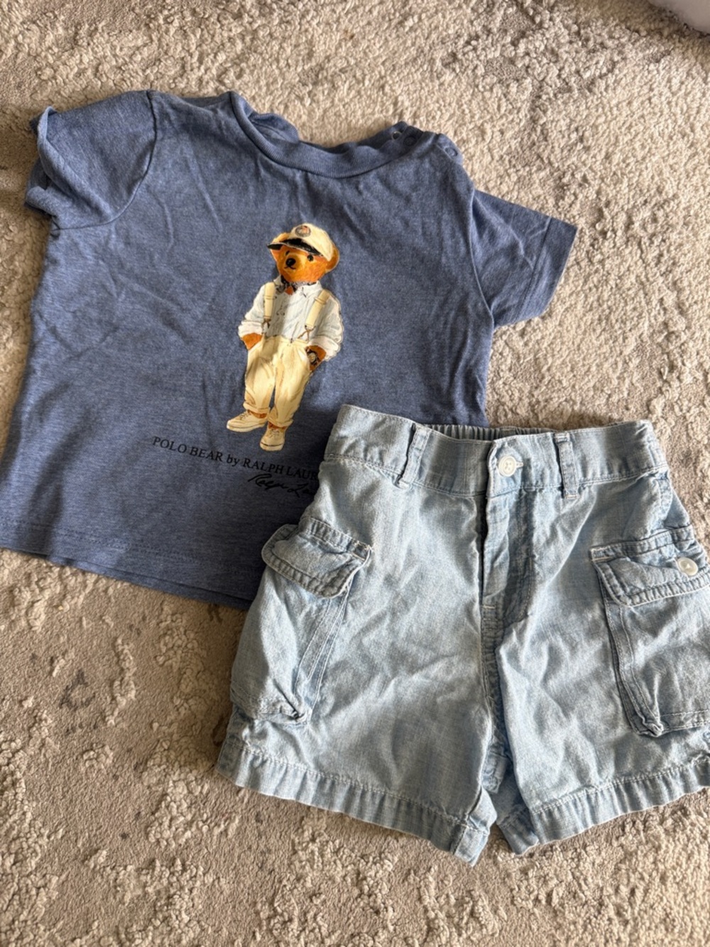 Ralph Lauren Blue Polo Bear Tee with Light Denim Shorts